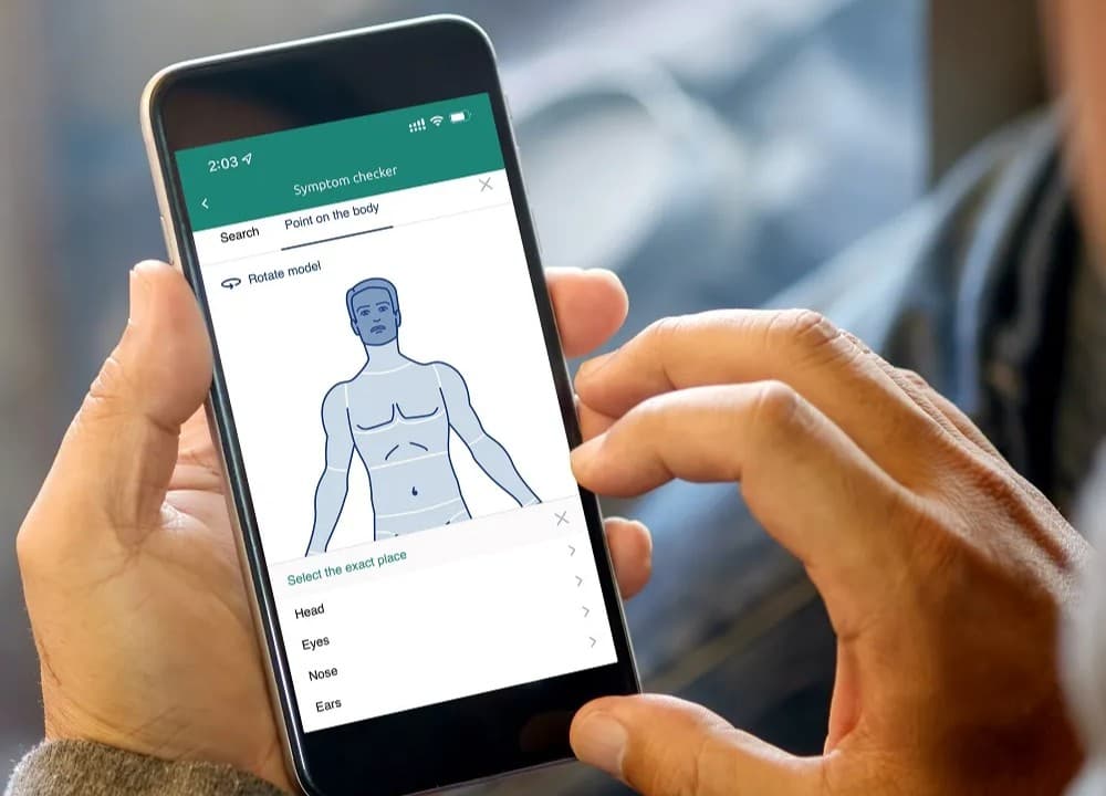 A person using an AI symptom checker for first-step health guidance